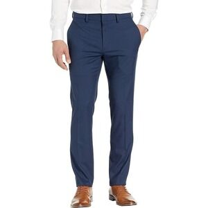 Kenneth Cole Reaction Shadow Check 36x34 Men's Slim Fit Stretch Dress Pants Blue